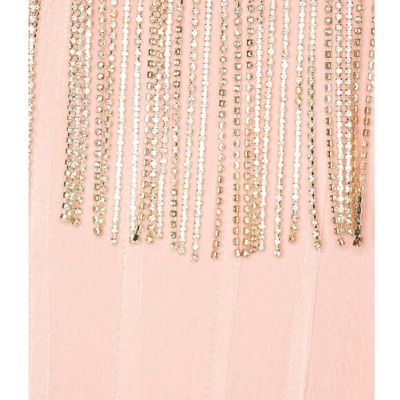 LPA Maddalena Pink Velvet Rhinestone Fringe Corset Top - Picture 3 of 9